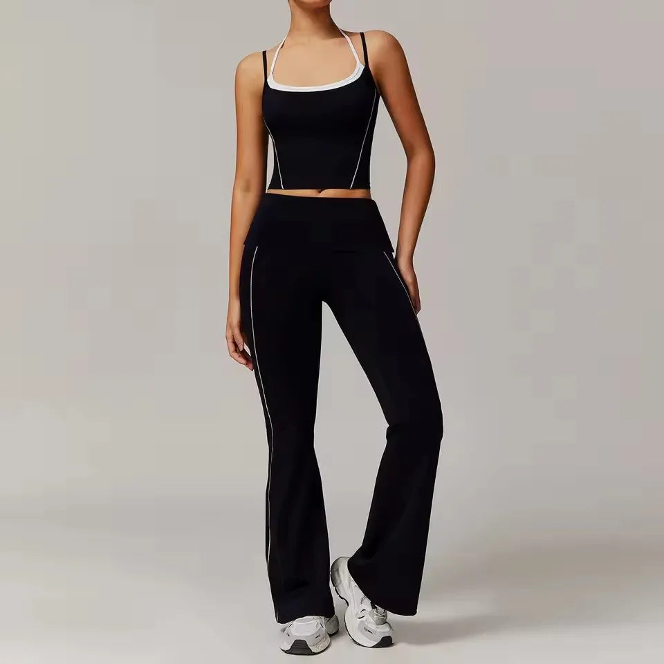 Cralom 2-Piece Gym Leggings Set: Sports Bra & Crop Top Fitness Suit