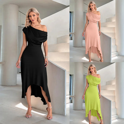 Cralom 2025 Summer Women's Irregular Sleeveless Loose Dress in Solid Color
