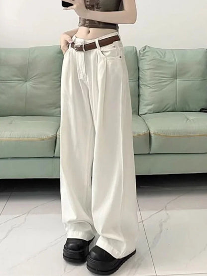 Cralom Vintage Baggy Washed Jeans High Waist Wide Leg Pants