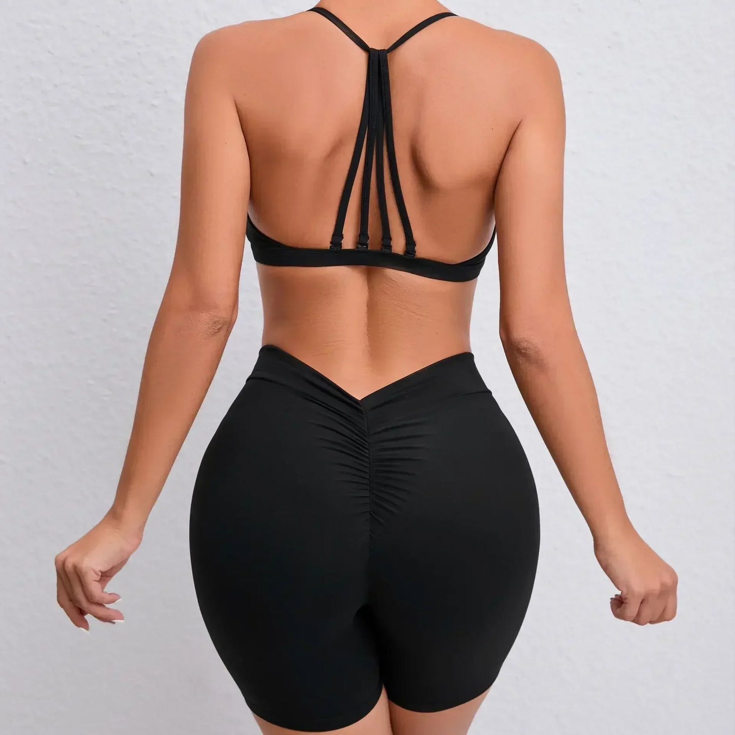 Cralom Seamless Yoga Sets: High Waist Shorts & Backless Leggings for Fitness