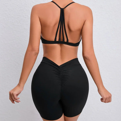 Cralom Seamless Yoga Sets: High Waist Shorts & Backless Leggings for Fitness