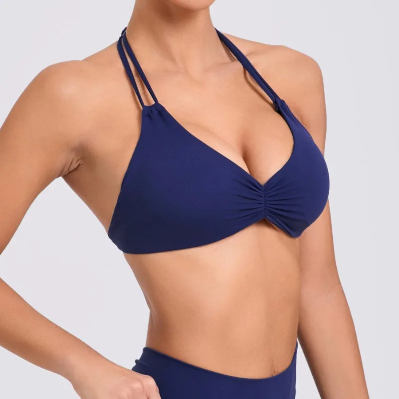 Adjustable Yoga Sports Bra for Women by Cralom: Halter Cross-Back Workout Top