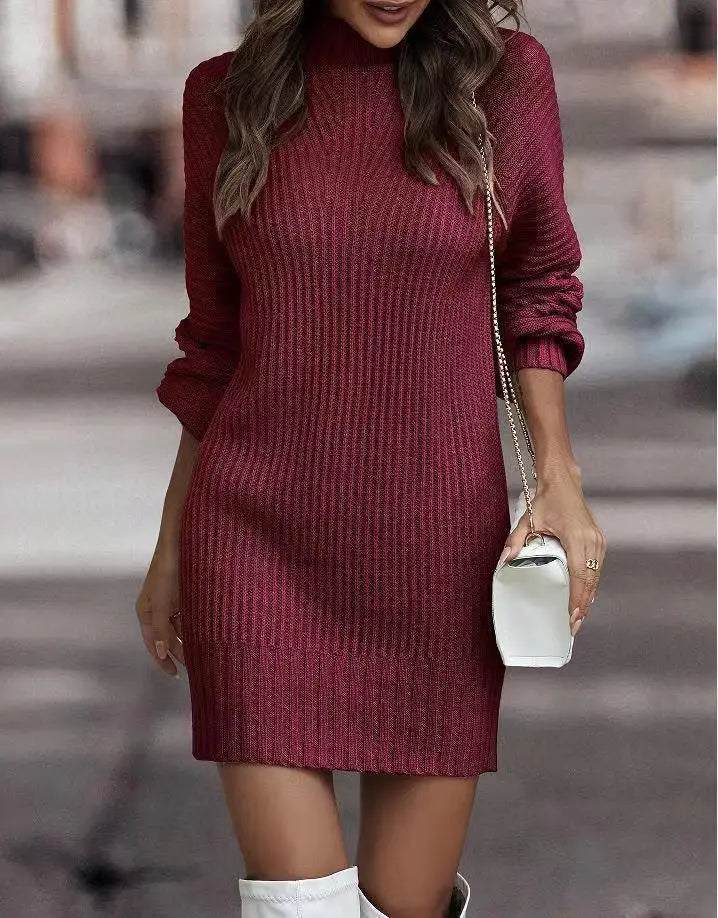 Cralom Women's Turtleneck Sweater Dress, Stylish Long-Sleeved Knitwear
