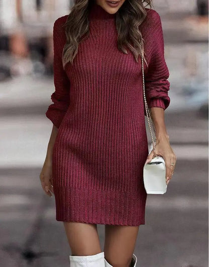 Cralom Women's Turtleneck Sweater Dress, Stylish Long-Sleeved Knitwear