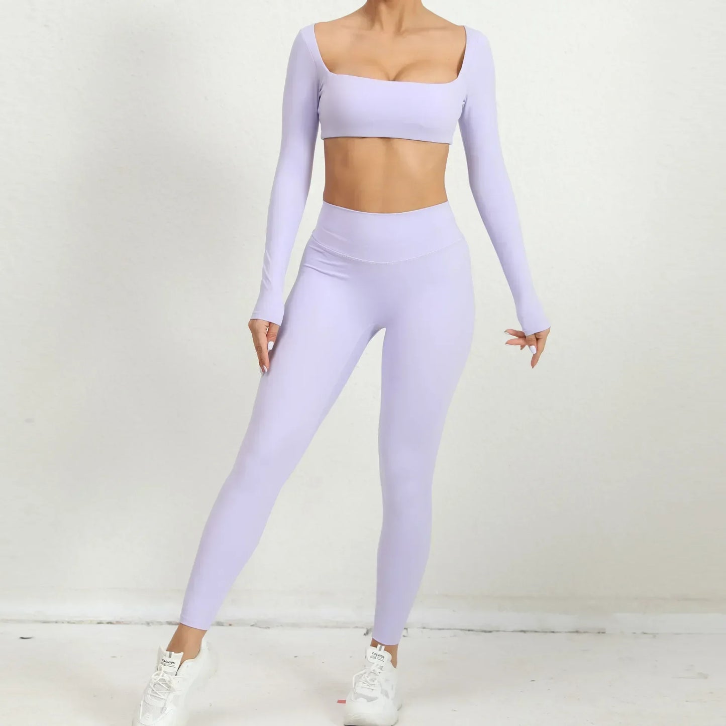 Cralom Seamless Yoga Set: Booty Lifting Leggings & Long Sleeve Top