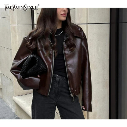 Cralom Short Zipper Jacket - Solid Spliced Loose Fit Coat