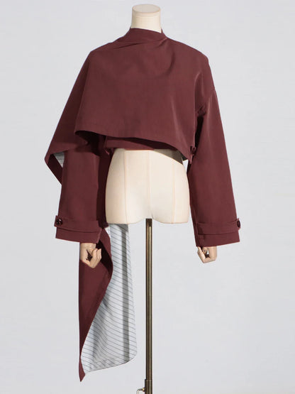 Cralom Chic Button Short Coat Turtleneck Asymmetrical Jacket