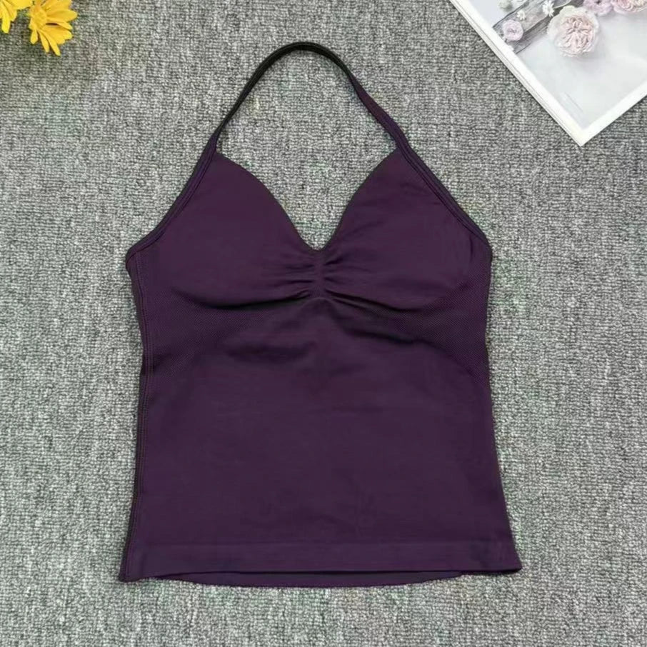 Cralom Seamless Longline Strappy Bra Tank Top with Pads for Yoga and Gym