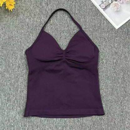 Cralom Seamless Longline Strappy Bra Tank Top with Pads for Yoga and Gym