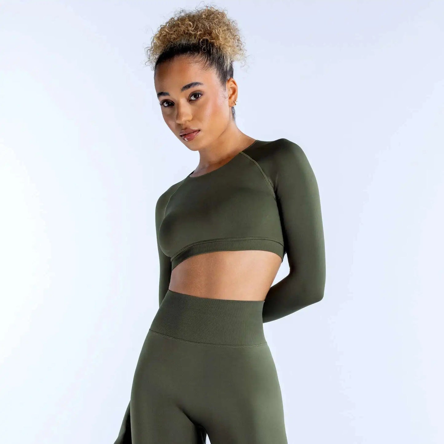 Cralom Dynamic Long Sleeve Crop Top for Women - Yoga Gym Workout Sportswear