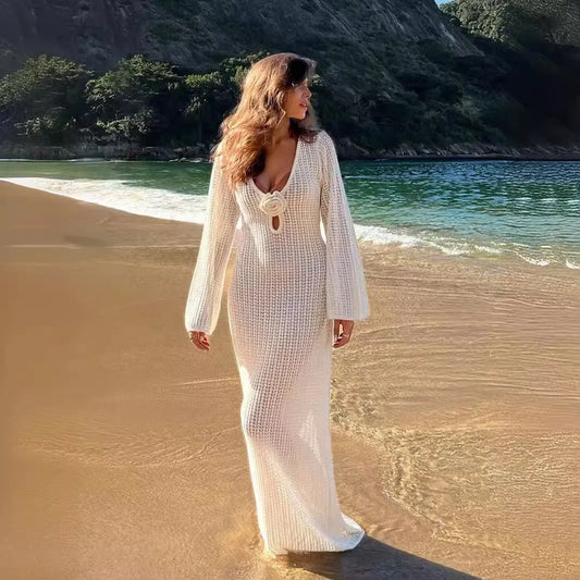 Cralom Women's V-Neck Knitted Maxi Dress
