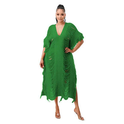 Cralom Women's Tassel Knit Midi Dress Beach Holiday Party Dress