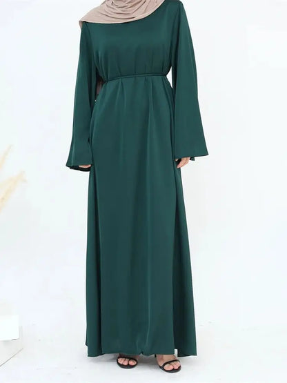 Cralom Ramadan Eid Satin Abaya Kaftan Robe Modest Dress