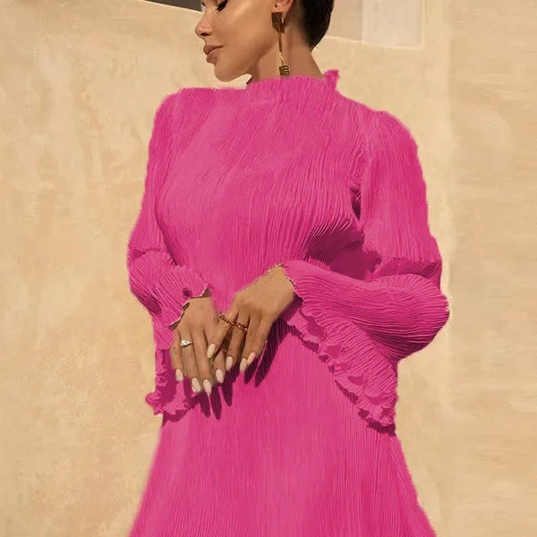 Cralom Double-layer Pleated Flared Sleeve Hip Hugging Dress