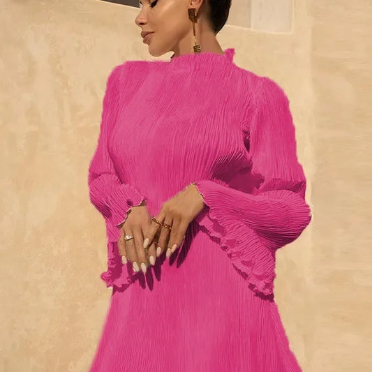 Cralom Double-layer Pleated Flared Sleeve Hip Hugging Dress