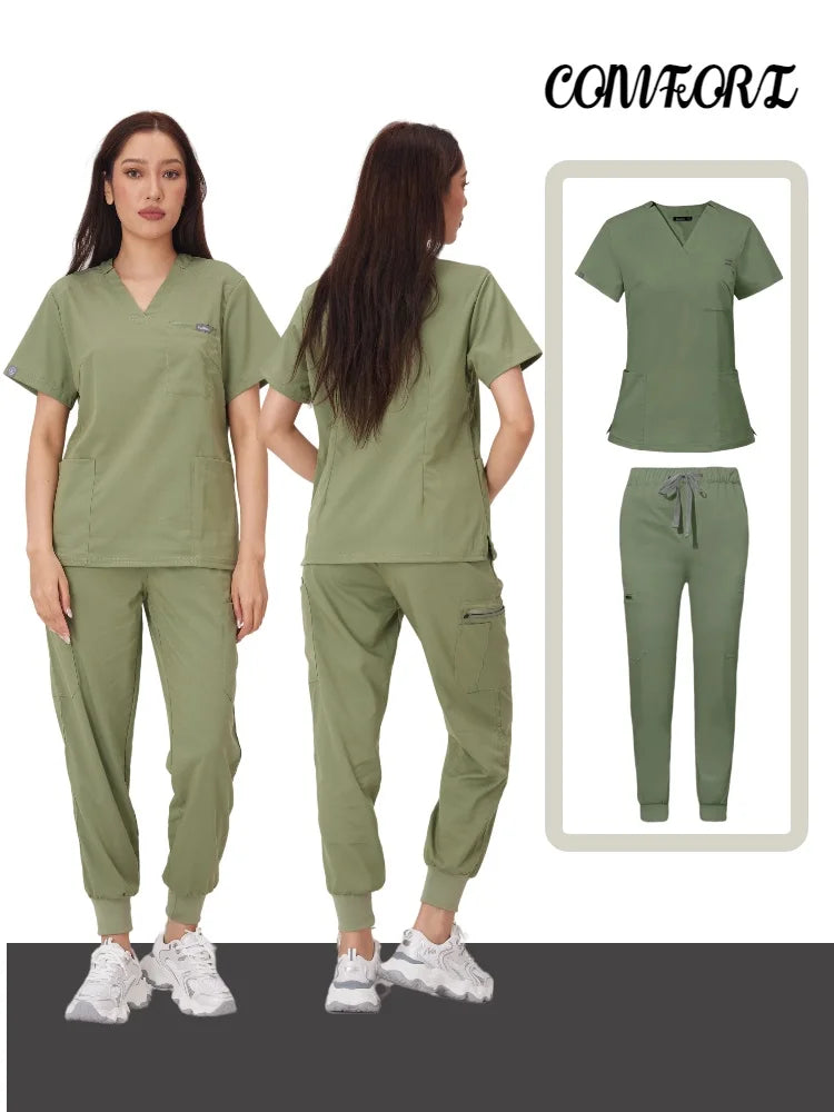 Cralom Multicolor Beauty Scrubs Set for Women: Top + Straight Pant Uniform
