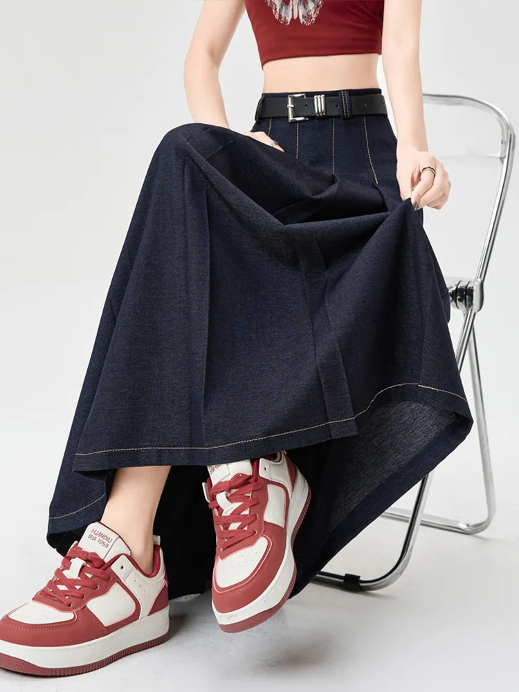 Cralom High Waist Denim Pleated A-Line Skirt | Korean Style Spring Summer Fashion