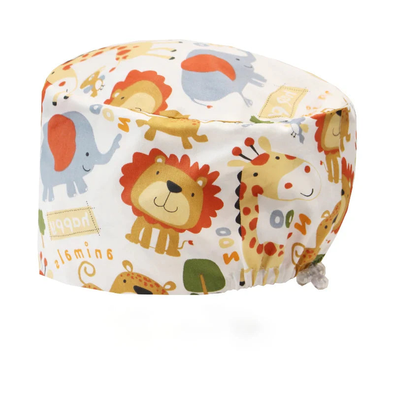 Cralom Cartoon Animals Unisex Surgical Scrub Caps for Medical Professionals