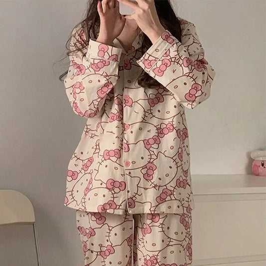 Sanrio Hello Kitty Long Short Pajama Set for Girls by Cralom