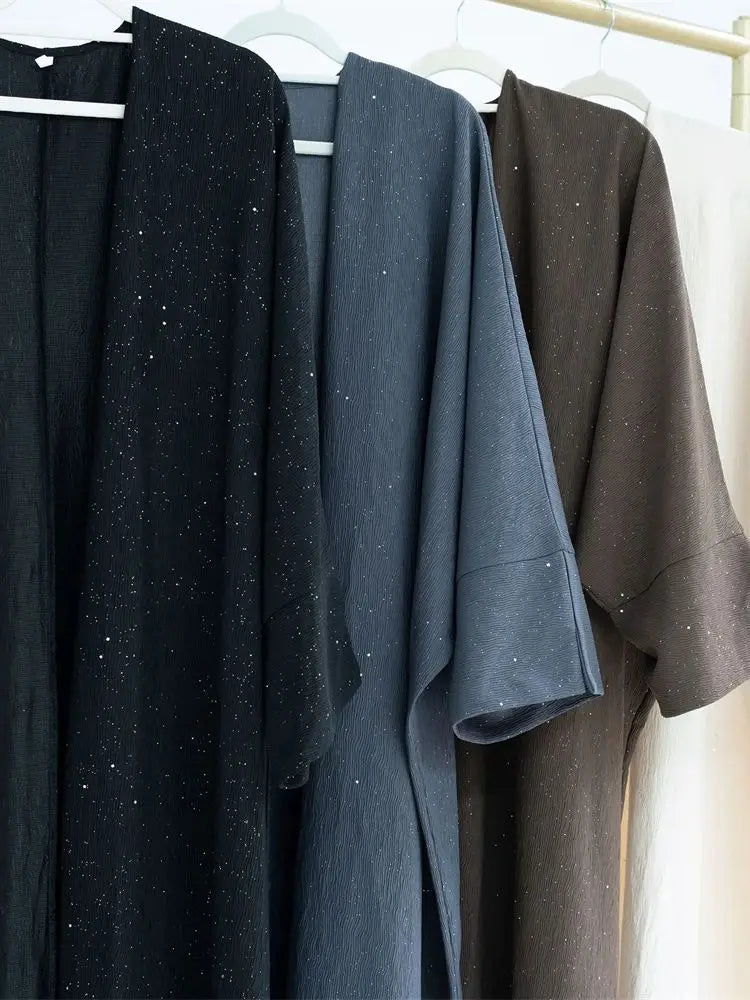 Cralom Winter Shiny Kimono Abaya Caftan Dress Muslim Dubai Luxury