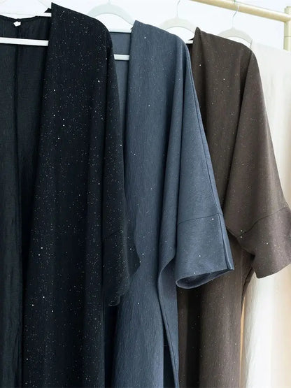 Cralom Winter Shiny Kimono Abaya Caftan Dress Muslim Dubai Luxury