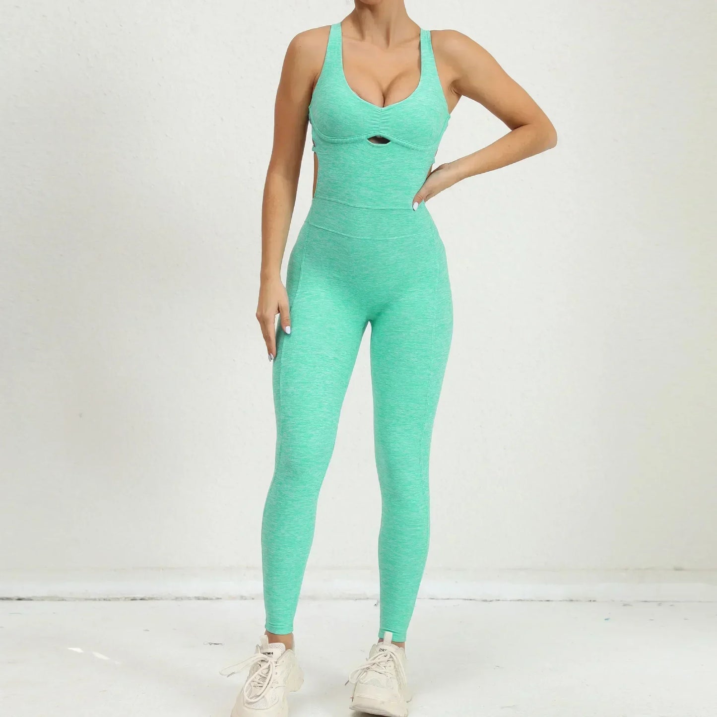 Cralom Seamless Yoga Jumpsuit for Women - Peach Hip Raise Beauty Back Dance Suit