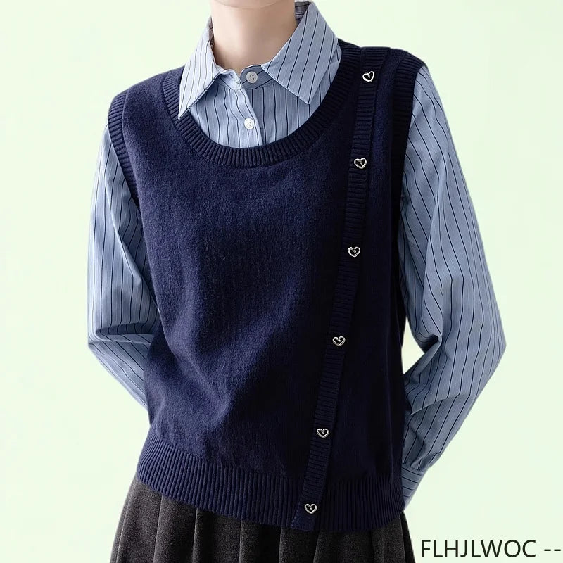 Cralom Patchwork Striped Knit Sweater Office Blouse: Preppy Style Fashion for Women
