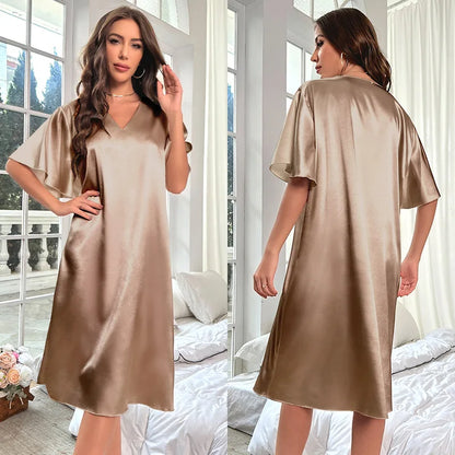 Cralom Women's Ice Silk Nightgown: Cool, Thin, and Comfy Sleepwear