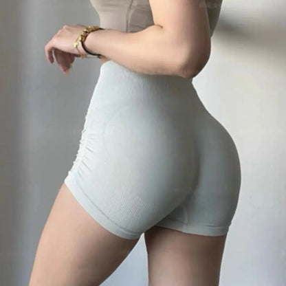Cralom Ribbed High Waist Yoga Mini Shorts for Women