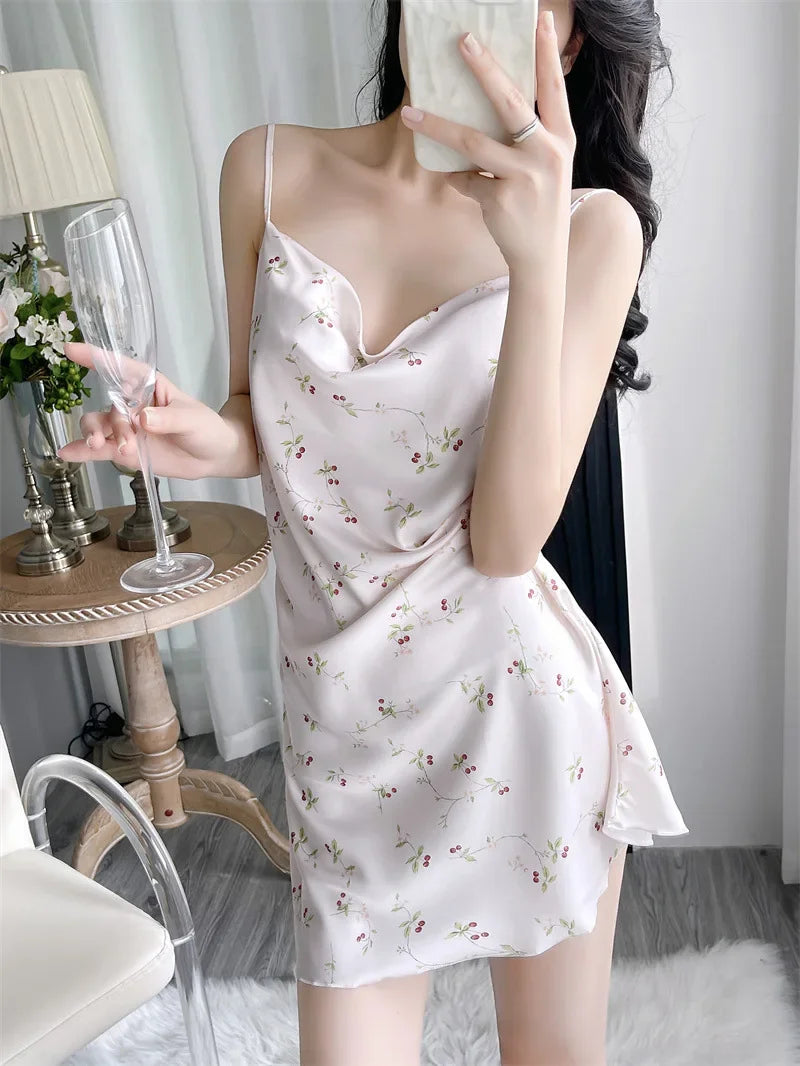 Cralom Sensual Floral Silk Nightgown Set - Chic Summer Loungewear