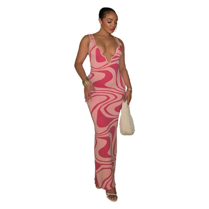 Cralom Metal Collar Printed Strap Dress