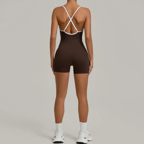 Cralom Color Block Yoga Jumpsuit for Women: Cross Strap, Push-Up, Butt-Lifting Bodysuit