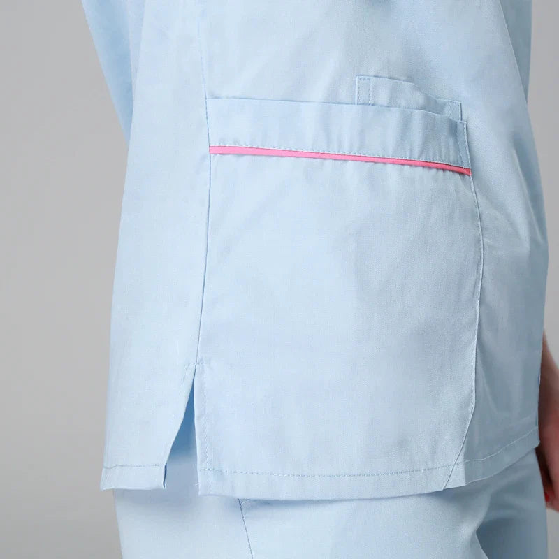 Cralom Women's Light Blue Scrub Set - V Neck Top and Pant