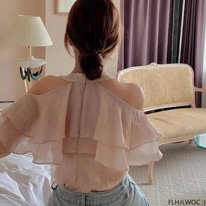 Cralom Sheer Mesh Off Shoulder Ruffle Top - Chic, Sexy, & Stylish