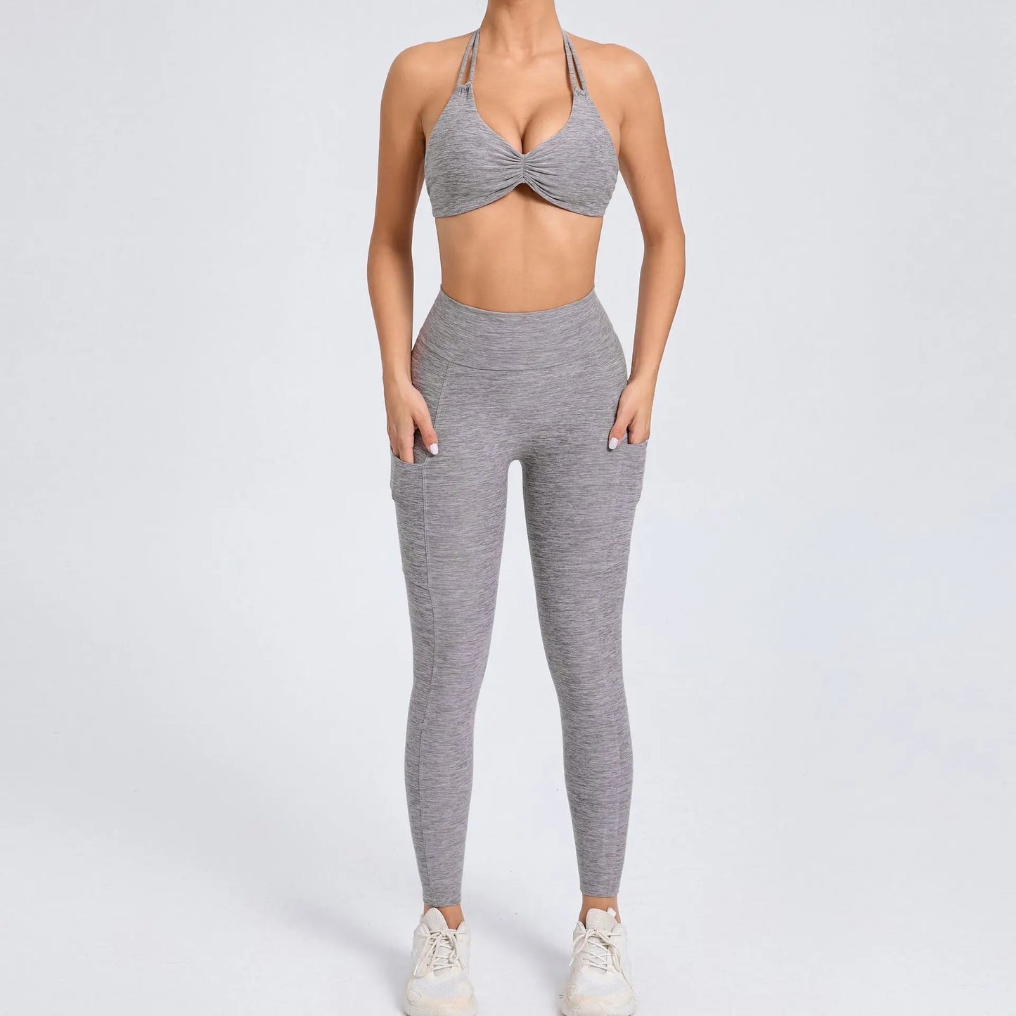 Cralom Color-Block High Waist Yoga Set - Slim Fit Bra & Pants