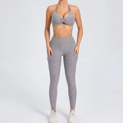 Cralom Color-Block High Waist Yoga Set - Slim Fit Bra & Pants