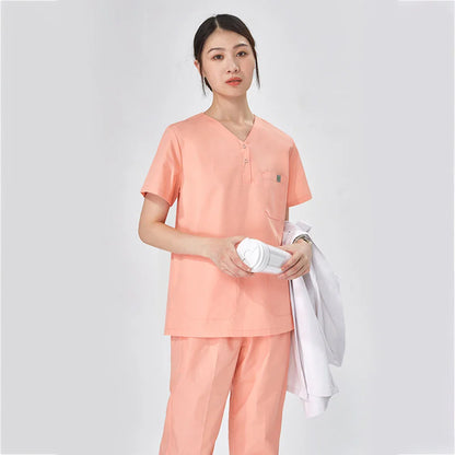Cralom Scrubs Set for Women Men Veterinarians - Snap Neck Medical Uniform Suit