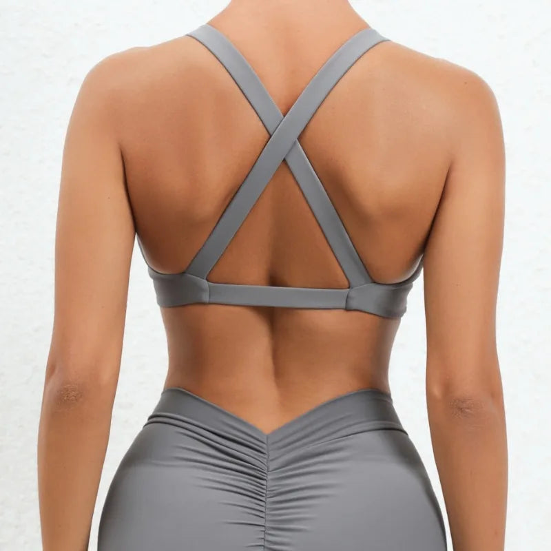 Cralom Naked-Feel Yoga Bra: Quick-Dry Cross Back Fitness Bra for Women