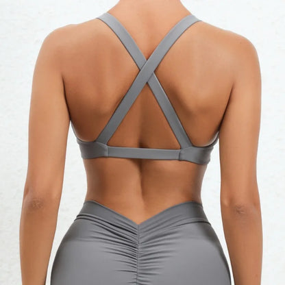 Cralom Naked-Feel Yoga Bra: Quick-Dry Cross Back Fitness Bra for Women