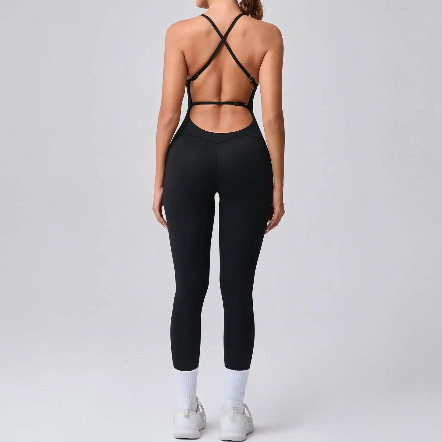 Cralom High-Cut Yoga Bodysuit: Adjustable Straps, Open Back, Butt Lifting Gym Wear
