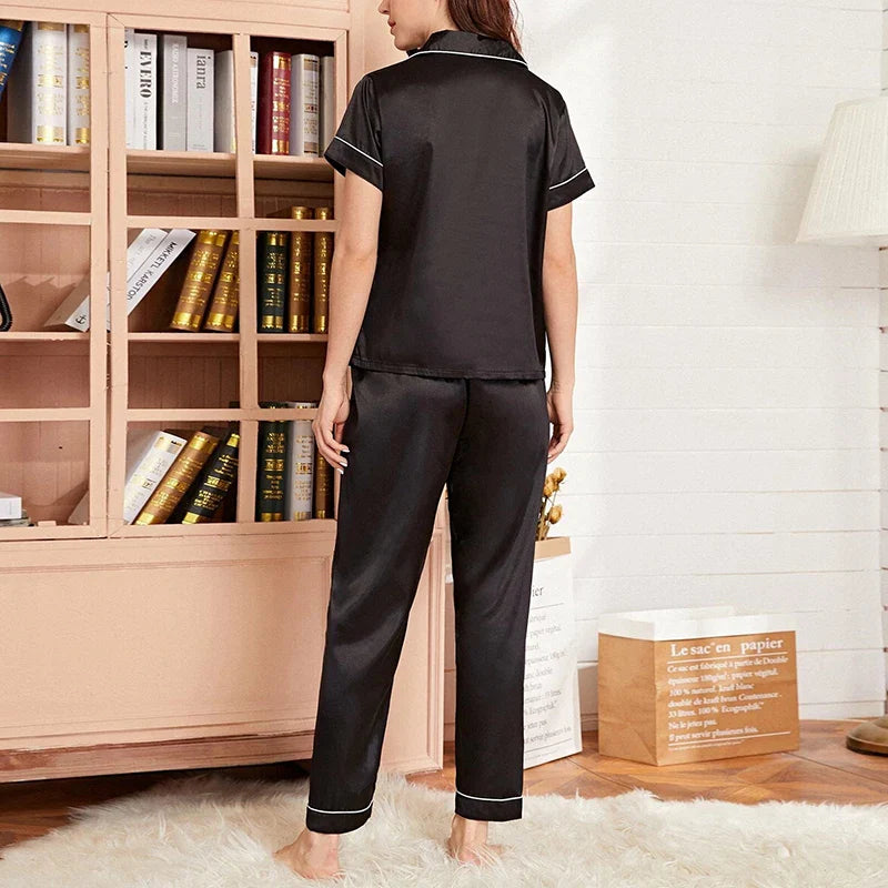 Cralom Women's Summer Pajama Set with Love Embroidery
