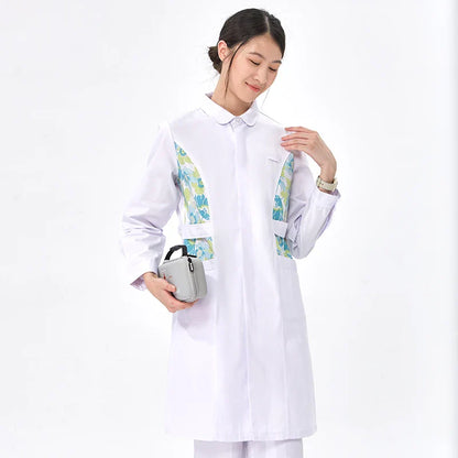 Cralom Flower Print Nurse Gown - ICU Robe Medical Scrub Uniform