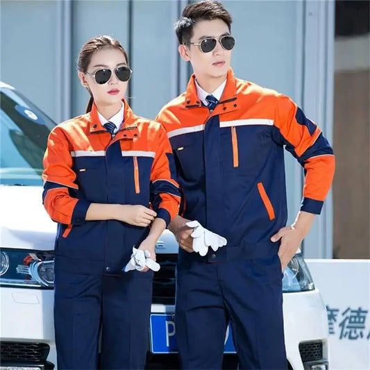 Cralom Reflective Strip Workwear Set: Durable Long-Sleeved Auto Repair Welding Outfit