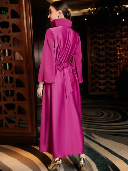 Ramadan Rose Red Abaya by Cralom - Elegant Muslim Evening Party Dress