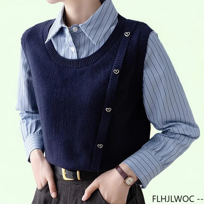 Cralom Patchwork Striped Knit Sweater Office Blouse: Preppy Style Fashion for Women