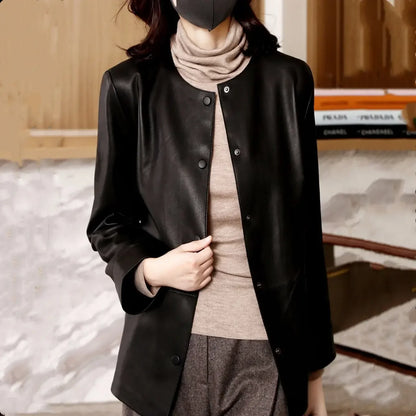 Cralom Women's High Quality Leather Bomber Jacket Fashion Coats