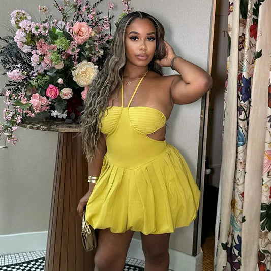 Cralom Sweet Fresh Neck Strapless Backless Dress for Women