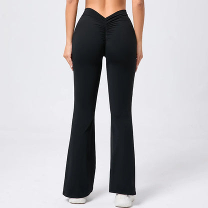 Cralom Flared Yoga Leggings: V-Waist Peach Booty Lifting Workout Pants