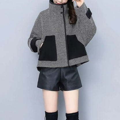 Cralom Vintage Plaid Tweed Crop Jacket for Women's Winter Outerwear