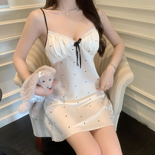 Cralom Ice Ribbon Silk Nightgown - Pure Desire Suspender Sleepwear